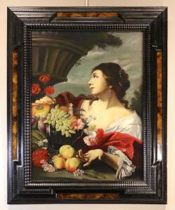 Young Woman with Flowers and Fruit, Abraham Brueghel (SOLD)